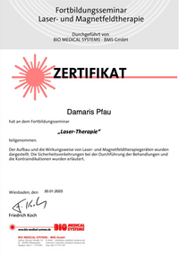 Zertifikat Lasertherapie Damaris Pfau